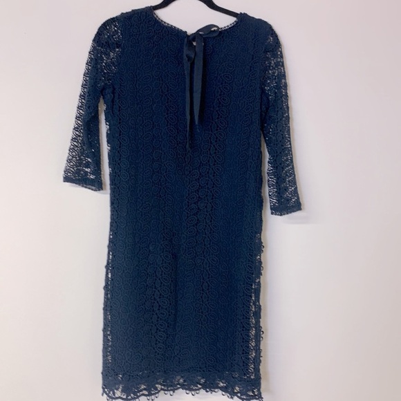 Massimo Dutti Crochet Lace Navy Blue Overlay 3/4 Sleeves Dress size M - Picture 8 of 17